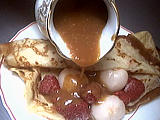 Image : Crêpes aux framboises et litchis