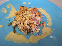 artichaut : Crumble aux haricots verts et sa crème d'ail