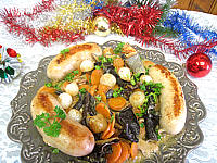 Image : Boudins blancs aux champignons noirs et aux chiitakes