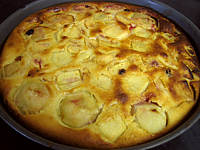 Image : Flan aux pêches et aux raisins secs
