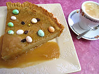 Image : Tarte pascale au café et son coulis de poires