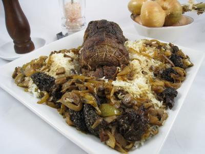 Image : Rôti de biche aux morilles et au riz
