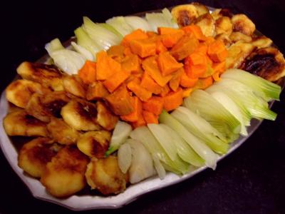patate douce : Chapon aux pommes et légumes avec sauce au champagne et armagnac