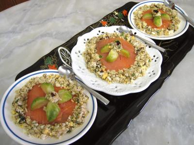 Image : Amuse-bouche au saumon fumé et aux choux de Bruxelles