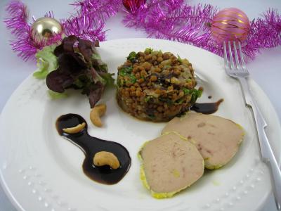 Image : Foie gras aux lentilles et au vinaigre balsamique