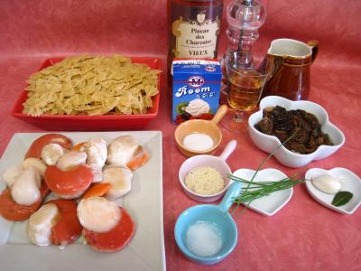 Ingrédients pour la recette : Coquilles Saint-Jacques aux farfalles