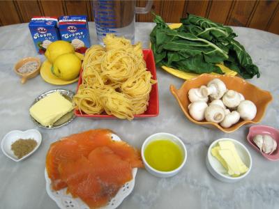 Ingrédients pour la recette : Tagliatelles au citron et à la truite fumée