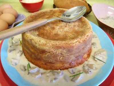 Image : Pouding à la mozzarella et sa sauce aux champignons