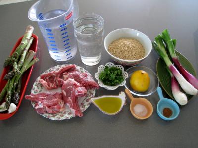 Ingrédients pour la recette : Ognasses au riz, asperges et agneau pour diabétiques