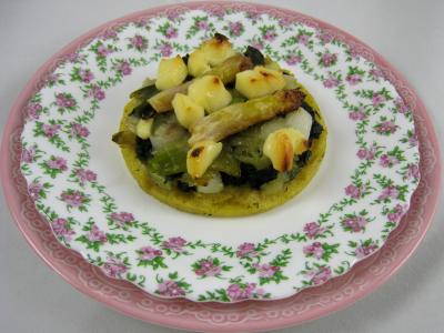 Image : Polenta aux ognasses, aux épinards et aux asperges