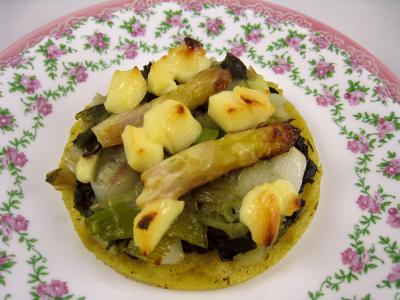 Image : Polenta aux ognasses, aux épinards et aux asperges