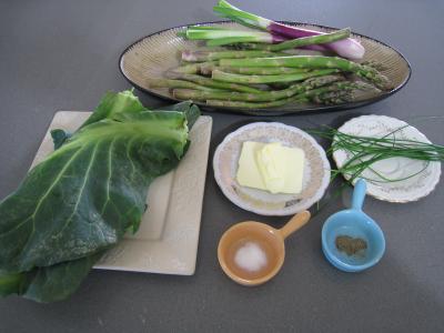 Ingrédients pour la recette : Sauté d'asperges, de chou et d'ognasses