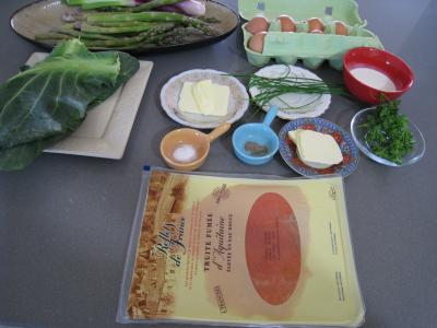 Ingrédients pour la recette : Omelette d'asperges au chou et aux ognasses