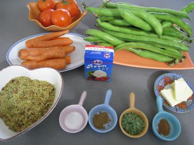 Ingrédients pour la recette : Sauté de carottes et fèves à la semoule