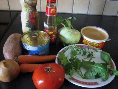 Ingrédients pour la recette : Thon au chou-rave et cerises