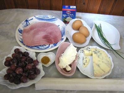 Ingrédients pour la recette : Tarte au jambon à la fourme d'Ambert au parfum d'Auvergne