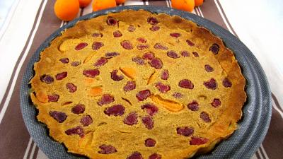 Dessert avec des fruits : Clafoutis aux framboises et aux abricots