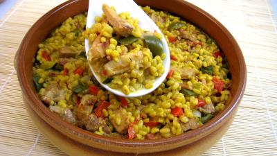Image : recette Sauté de dinde au blé et aux poivrons