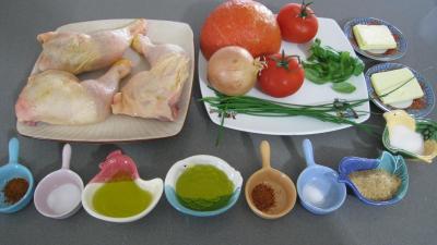 Ingrédients pour la recette : Cuisses de poulet et potiron pour halloween