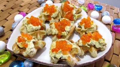Gaufrettes aux oeufs de saumon