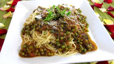 Spaghettis aux petits pois