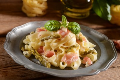 Pâtes aux asperges et coppa