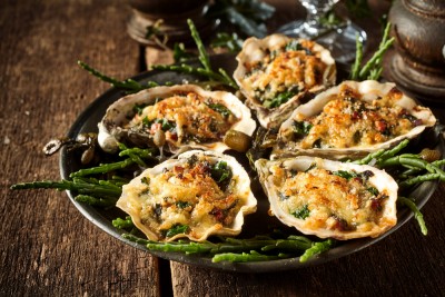 Huîtres au gratin et au champagne