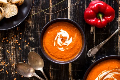 Velouté de citrouille et poivron rouge