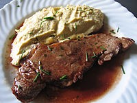 Contrefilet purée de pois chiche