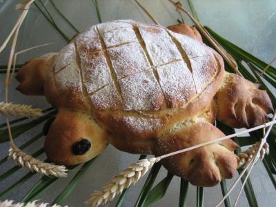Pain aux oignons en forme de tortue