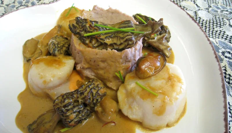 Noix de Saint-Jacques aux morilles et à la purée de marrons