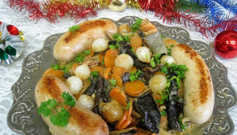 Boudins blancs aux champignons noirs et aux chiitakes