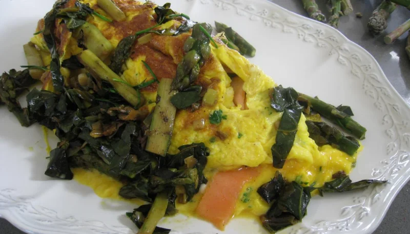 Omelette d'asperges au chou et aux ognasses