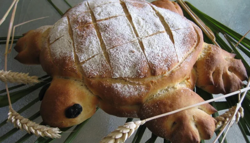 Pain aux oignons en forme de tortue