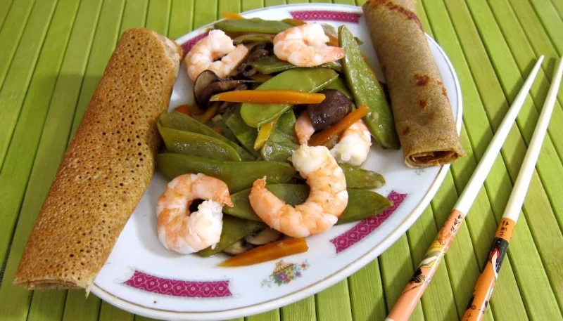 Haricots plats et gambas à la chinoise