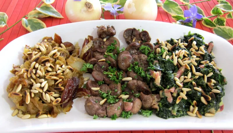 Compotée d'oignons et d'épinards et son rognon de veau