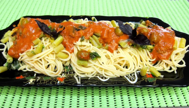 Pâtes spaghettis aux haricots beurre