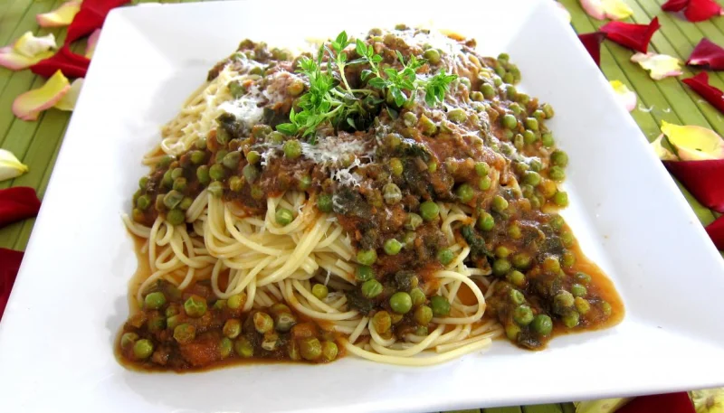 Spaghettis aux petits pois