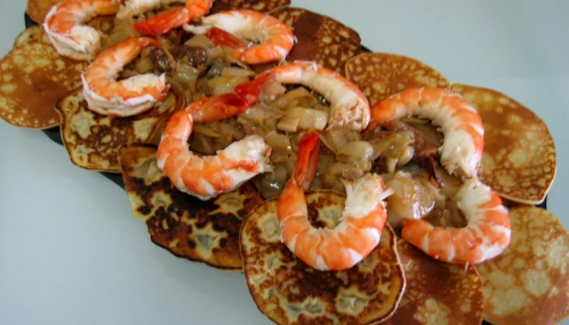 Gambas aux endives et ses crêpes