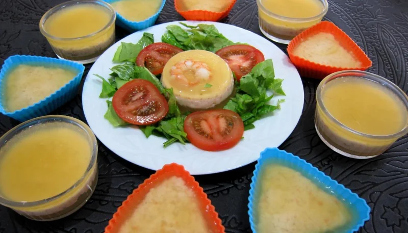 Mousse de gambas à la gelée d'orange
