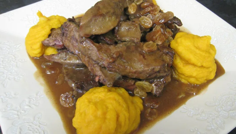 Foie de veau aux raisins secs et au potimarron