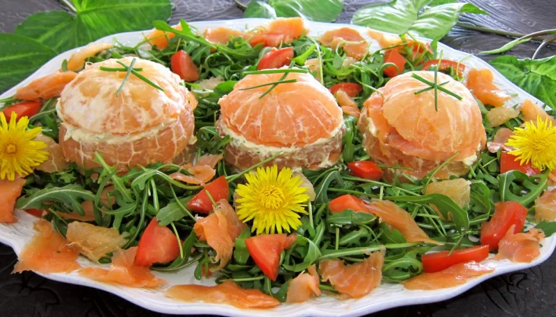 Millefeuille de pamplemousse au saumon fumé