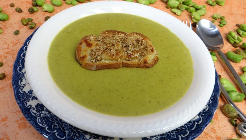 Velouté de fèves au chèvre frais