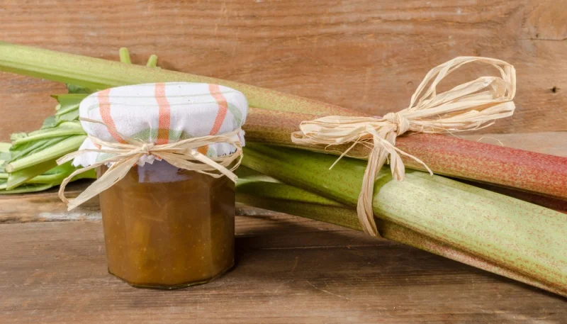 Confiture de pêches de vigne et rhubarbe