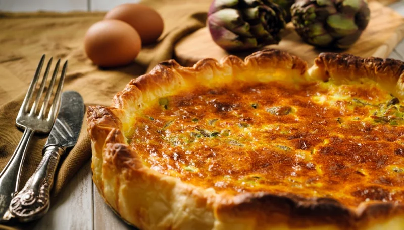 Quiche aux artichauts, jambon et chèvre