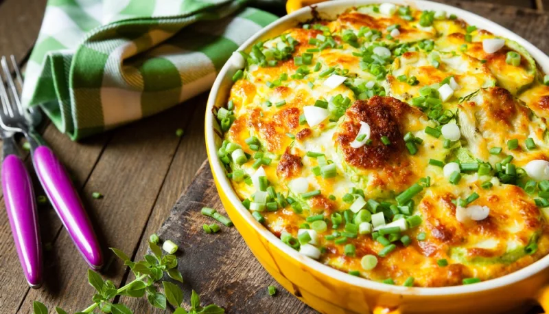 Gratin de courgettes râpées au riz et au jambon