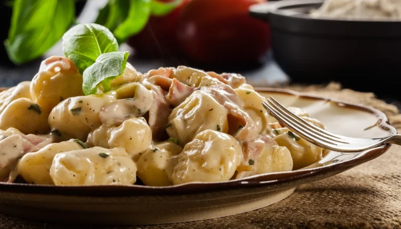 Gnocchis à la crème, aux champignons et sel de romarin