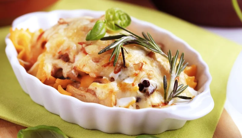 Gratin de pâtes jambon et champignons