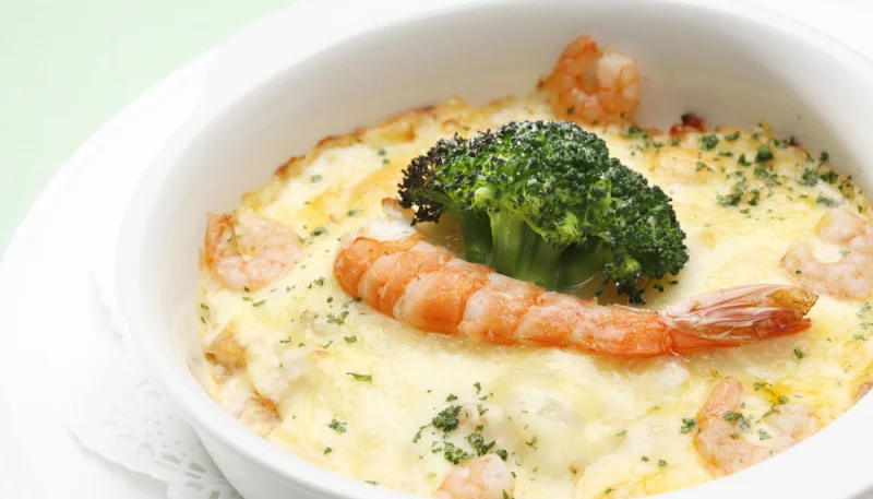 Gratin de Saint-Jacques aux crevettes