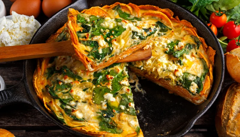 Quiche aux patates douces, épinards et feta